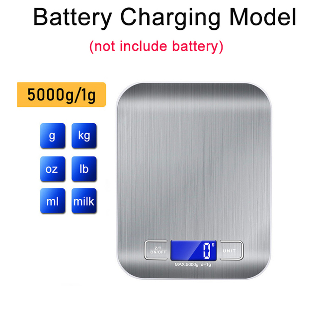 المطبخ مقياس الفولاذ المقاوم للصدأ مقياس ميزان للأغذية النظام الغذائي البريدي التوازن قياس LCD الدقة USB شحن ميزان إلكتروني