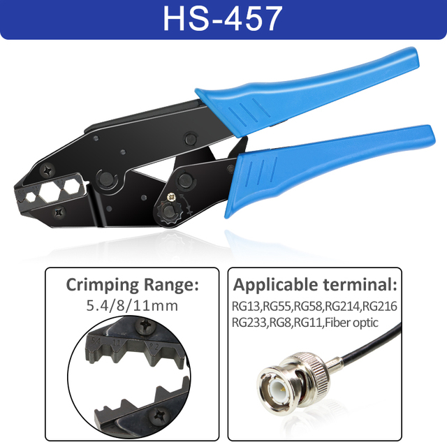 HS-05H Coaxial Cable Crimping Pliers Kit for SMA/BNC RG58, 59, 62, 174,8, 11, 188, 233 and Crimper Cutter Stripper Tools