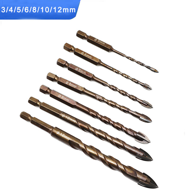 Justing Lau 7pcs/set Cross Hex Tile Bits Cup Ceramic Concrete Hole Opener Alloy Triangle Drill Size 3/4/5/6/8/10/12mm