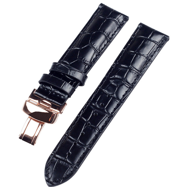 19mm (Buckle18mm) PRC200 T17 T41 T461 High Quality Silver Butterfly Buckle + Black Genuine Leather Watch Bands Strap