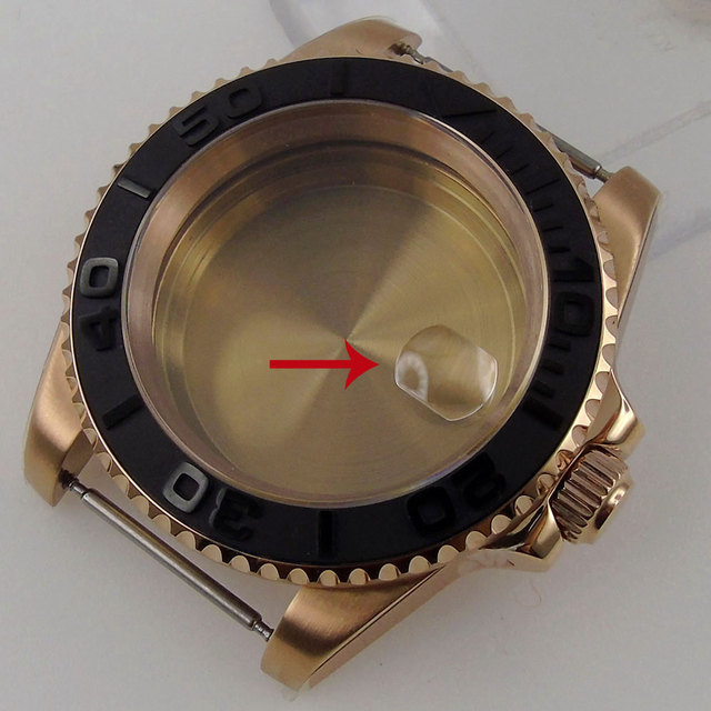 40mm Rose Gold/Black Plated Sapphire Watch Fit NH35 NH36/Myota 8215 821A/ETA 2836 2824/DG2813/ST1612 10BAR/5BAR Cyclops