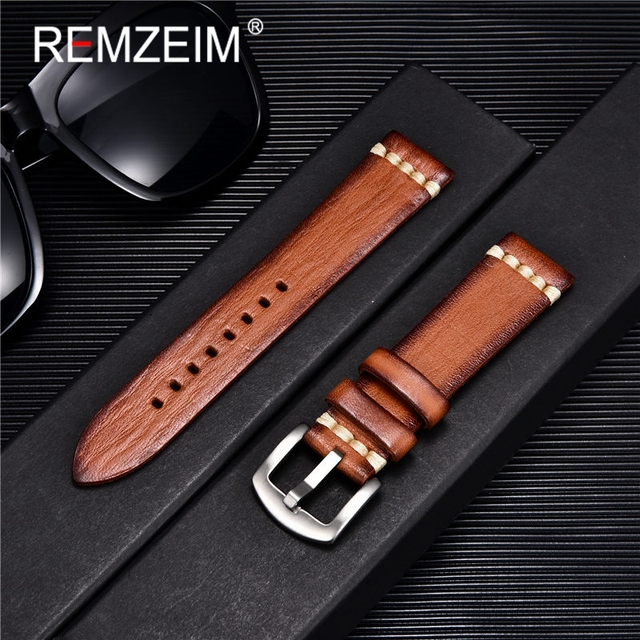 RIMSAM Quality Genuine Leather Watch Strap 18mm 20mm 22mm 24mm Fashion Green Watch Accessories Watchband With Solid Button