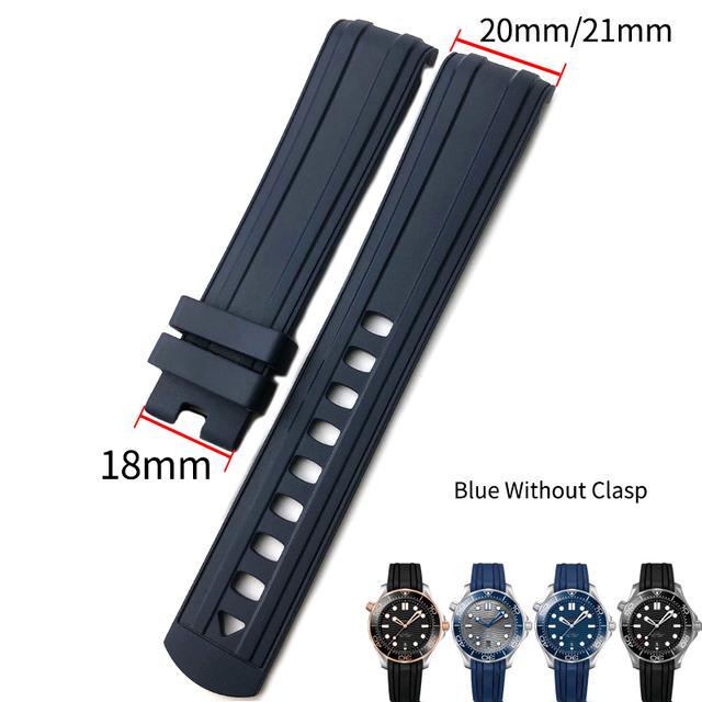 20mm 21mm 19/22mm High Quality Fluoros Rubber Watches Silicone Band Belt Fit For Omega New Seamaster 300 Black Blue Soft Strap