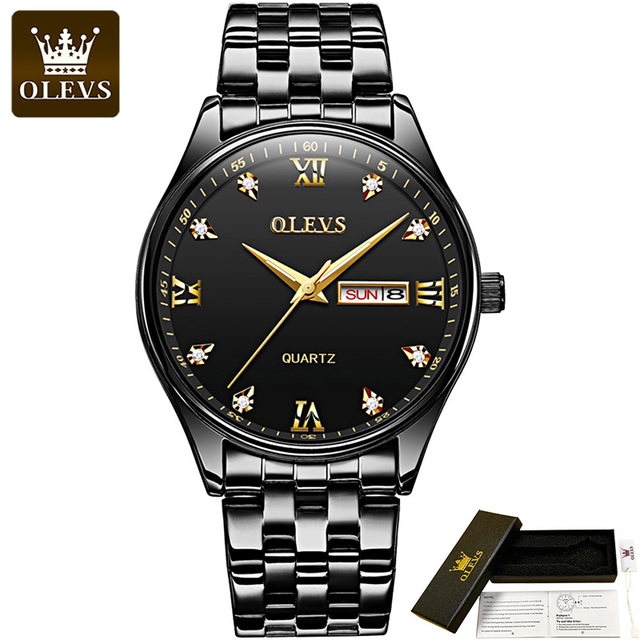 OLEVS Stainless Steel Strap Great Quality Watches for Men Waterproof Quartz Fashion Men Wristwatches Calendar Week Display