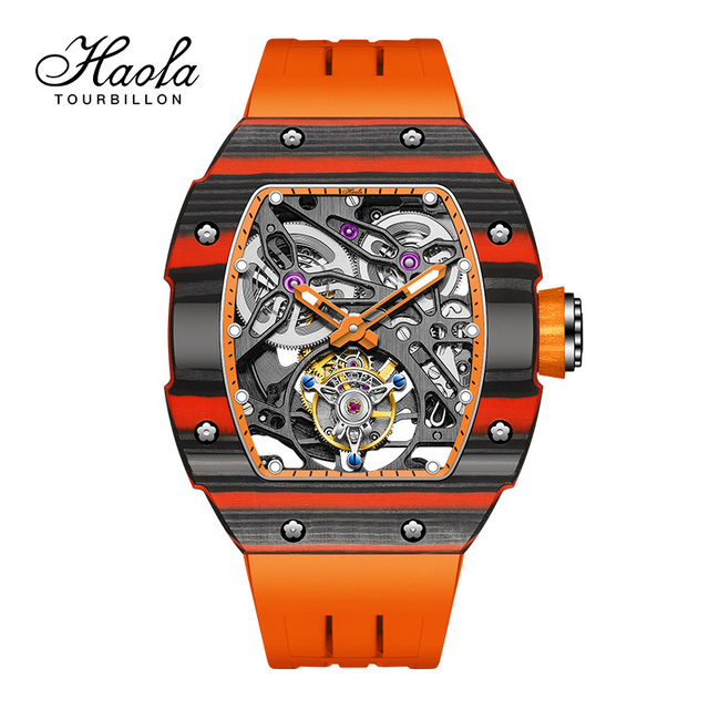 Haofa 1901 Skeleton Automatic Tourbillon Movement Watch for Men Luxury Mechanical Tourbillon Sapphire Mens Carbon Fiber Watch