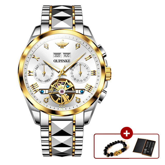 OUPINKE Automatic Men's Watches Mechanical Sapphire Glass Tourbillon Luxury Brand Wristwatch Waterproof relogio masculino 40