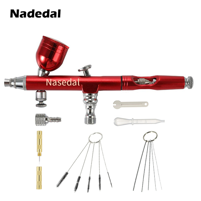 Dual Action Airbrush Red/Gold Gravity Feed 0.3mm Nozzle Cake Decorating Spray Gun Manicure Brushes With Wrench