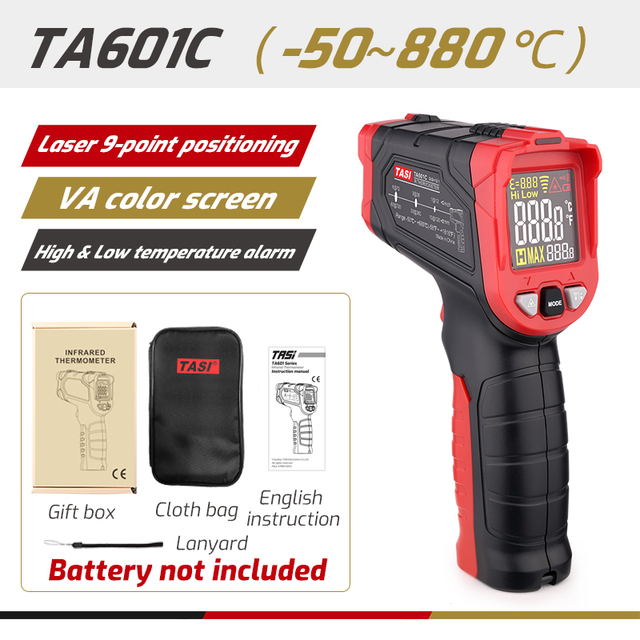 TASI TA601A/B/C ميزان الحرارة الرقمي بالأشعة تحت الحمراء لتحديد المواقع بالليزر مقياس الحرارة VA لون LCD ضوء إنذار عدم الاتصال Termometro