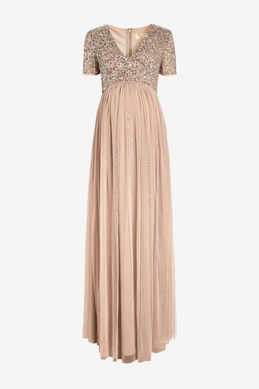 Maya Maternity Delicate Sequin Cap Sleeve Maxi Dress