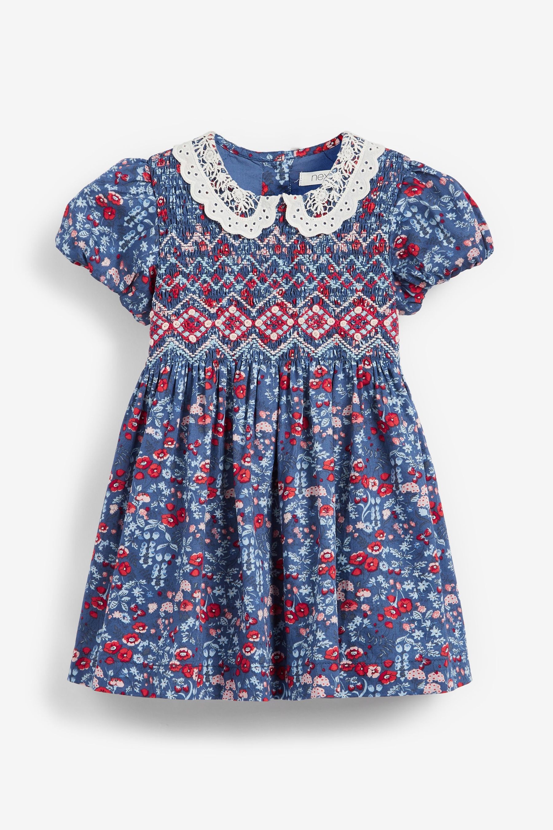 Lace Collar Shirred Cotton Dress (3mths-8yrs)