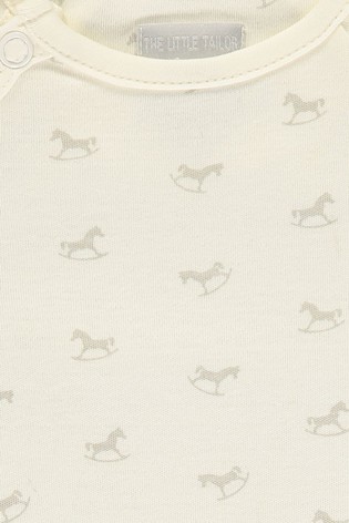 The Little Tailor Cream Jersey Print Rocking Horse Sleepsuit