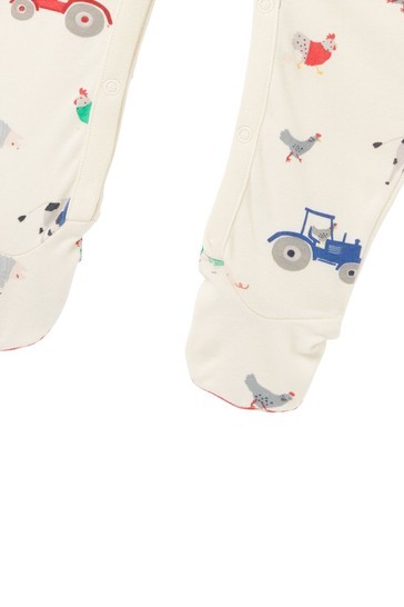 Joules Newborn Boys White Ziggy Cotton Printed Babygrow