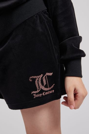 Juicy Couture Black Diamante Velour Shorts