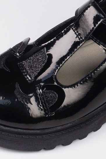 ToeZone Black Patent T-Bar Unicorn Novelty School Shoes