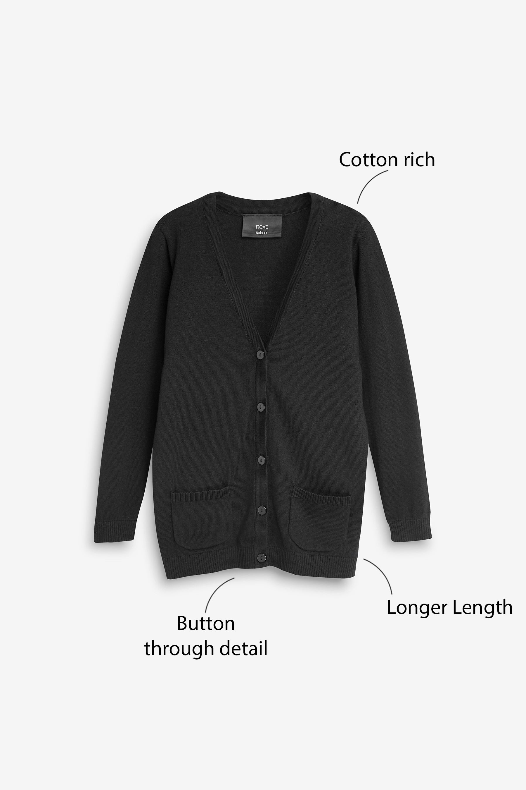 Longer Length V-Neck Cardigan (3-17yrs)