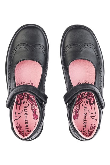 Start-Rite Spirit Black Leather School Shoes Unicorn