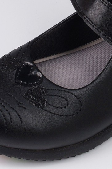 ToeZone Black Single Strap Novelty Bunny School Shoes