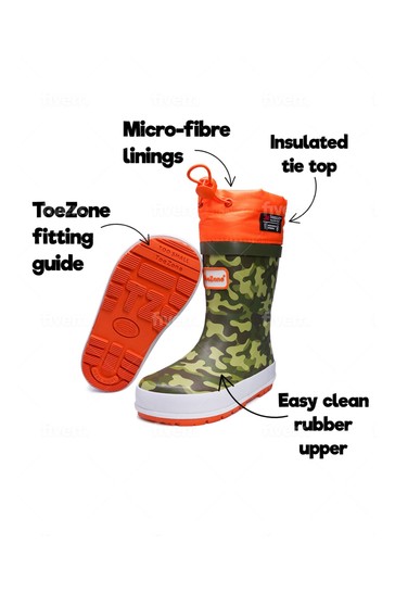 ToeZone Orange Tie Top Camo Wellies