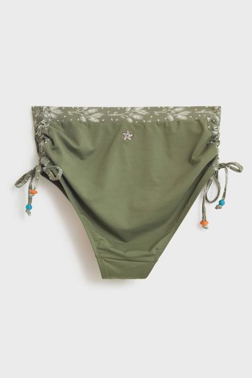 White Stuff Green Patchwork Panel High Waist Bikini Bottoms