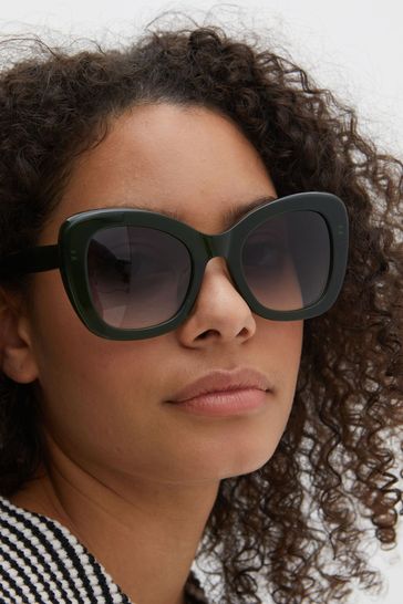 Oliver Bonas Green Butterfly Glam Acetate Sunglasses