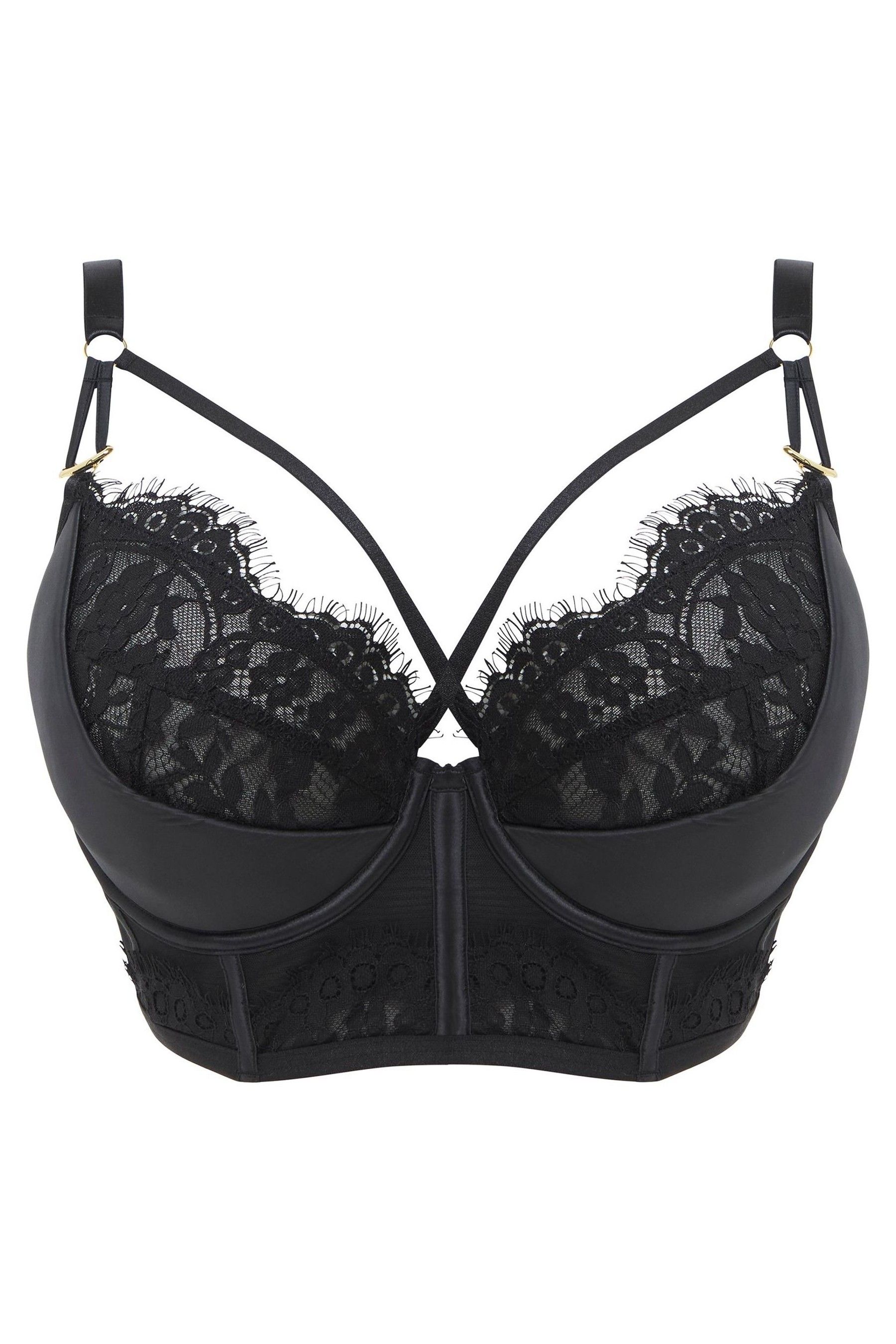 Figleaves Womens Black Sheer Net & Binding Padded Long Line Bra