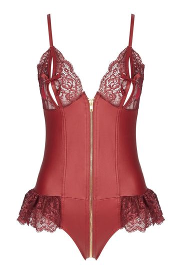 Ann Summers Tasha Burgundy Red Wet Look Teddy