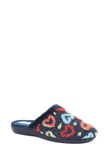 Pavers Ladies Colourful Heart Mule Slippers