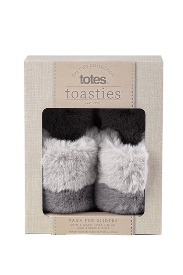 Totes totes Ladies Faux Fur Contrast Stripe Slider Slippers
