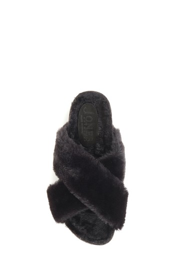 Jones Bootmaker Black Totto Faux-Fur Slider Slippers