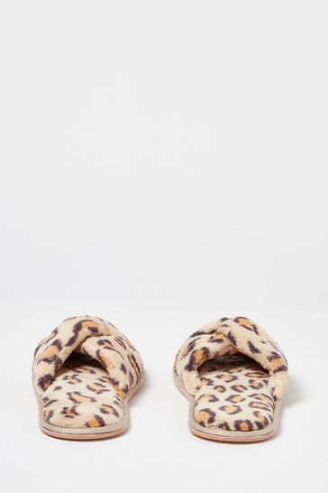 Oliver Bonas Brown Animal Print Faux Fur Knotted Slippers