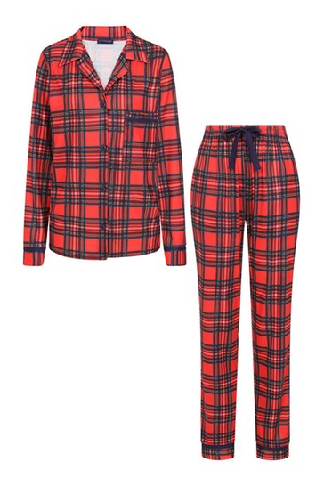 Hot Squash Red Tartan Jersey Womens Pyjama Set