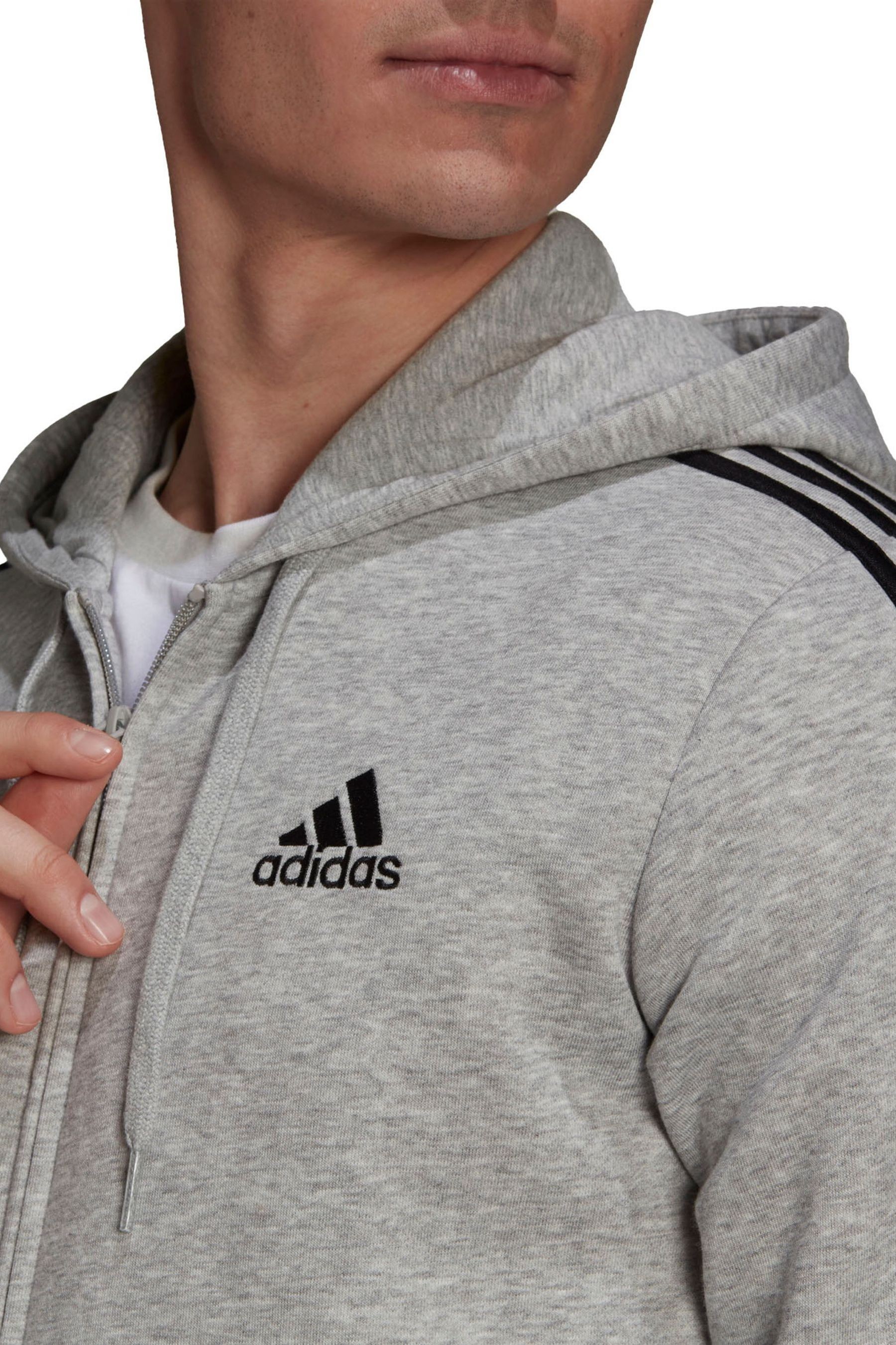 adidias Fleece 3 Stripe Zip Through Hoodie