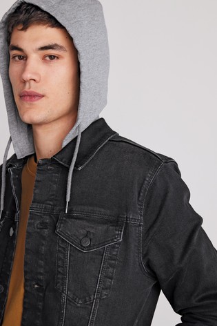 Denim Jacket With Removable Jersey Hood