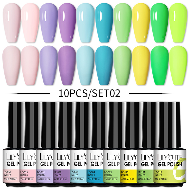 LILYCUTE 10/20/8/2pcs Gel Nail Polish Set Semi Permanent Glitter Hybrid Varnish Base Top Coat Soak Off UV LED Nails Gel