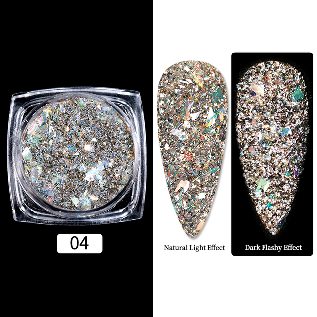 Gold Sliver Nail Reflective Crystals Powder Rainbow Glitter Shiny Pigment Iridescent Glass Micro Drill Nails Art Decoration