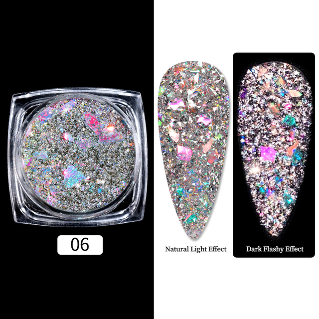 Gold Sliver Nail Reflective Crystals Powder Rainbow Glitter Shiny Pigment Iridescent Glass Micro Drill Nails Art Decoration