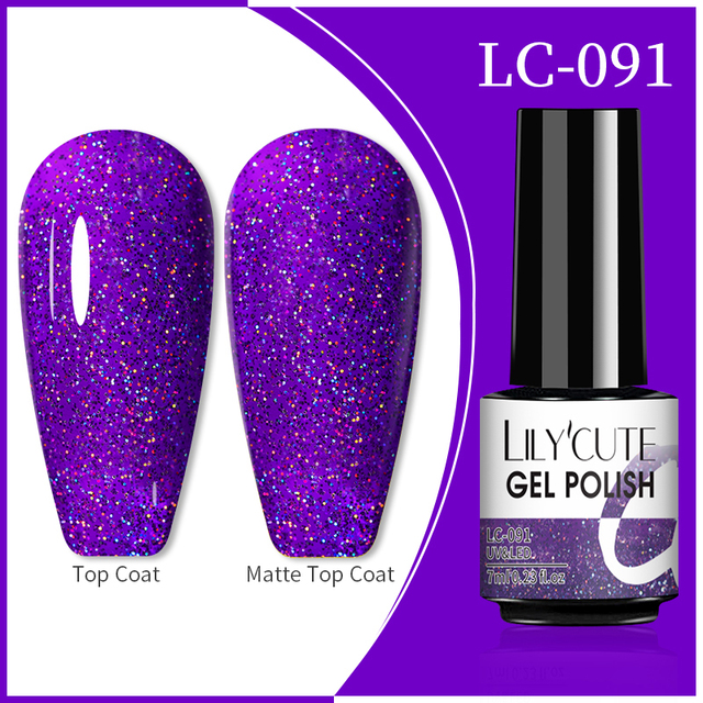 LILYCUTE 7ml Glitter Gel Nail Polish 12 Colors Semi Permanent Laser Sequins Soak Off UV Colorful Gel DIY Nail Art Polish Lacquer