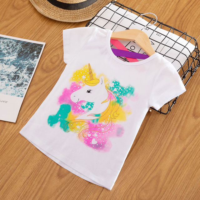 Kids Girl T-shirt Summer Baby Girls Cotton Tops Toddler T-shirt Children's Clothing Unicorn Clothes T-shirt Short Sleeve Clothes