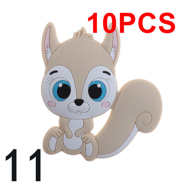 10pcs Silicone Squirrel Baby Teether Cartoon Rodent Necklace Bpa Free Nursing Small Animal Newborn Chew Teething Necklace Toys