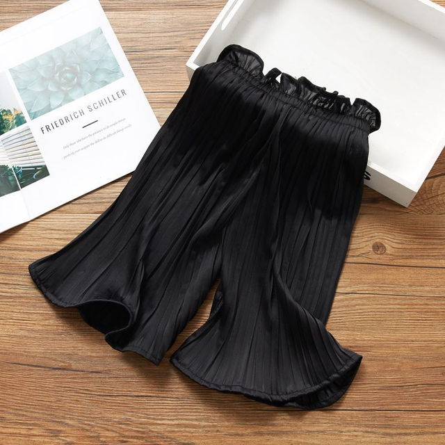 2022 Spring Girls Wide Leg Pants Baby Thin Chiffon Pant Children Loose Pleated Elastic Waist Trousers Summer Girl Cropped Trousers