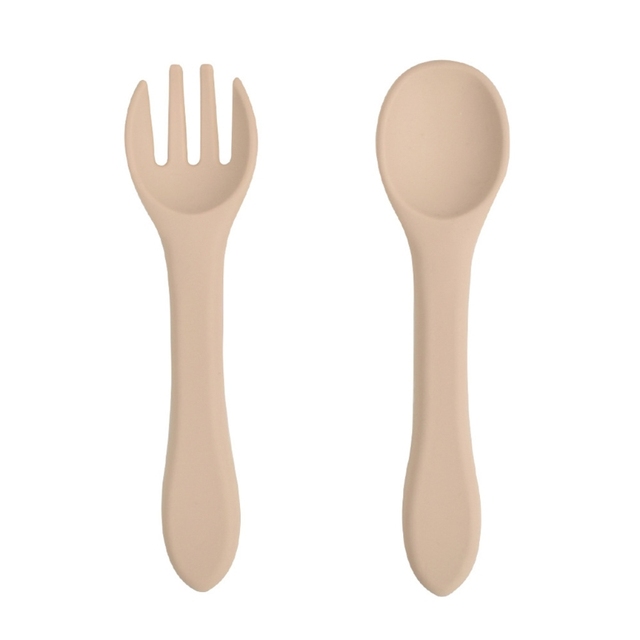 2pcs Baby Soft Silicone Fork Spoon Set Feeding Dishes Toddler Toddlers Infant Feeding Accessories Silicone Tableware