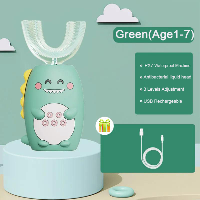 Ultrasonic children's electric smart toothbrush 360 degrees USB rechargeable cartoon silicone baby toothbrush five-speed mode