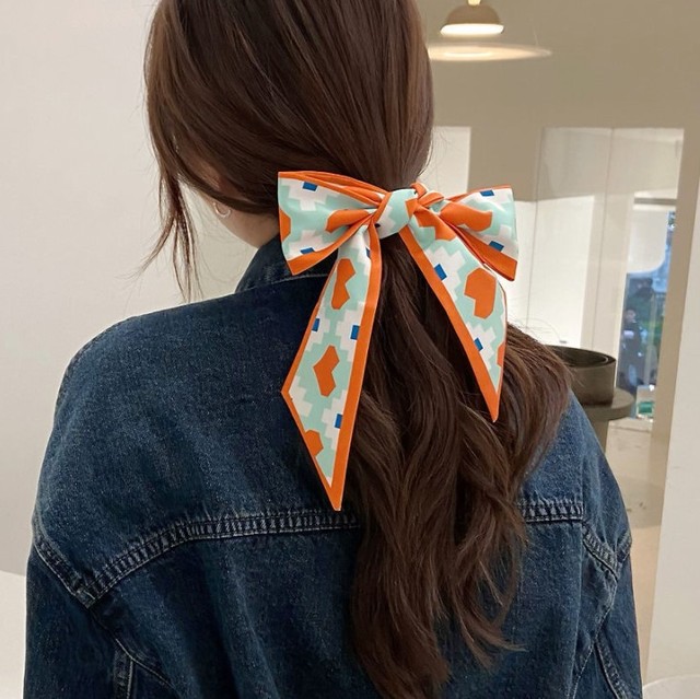 1pc Adult Kids Silk Scarf French Style Headband Girls Braided Bow Long Ribbon Head Rope Tied Hair Streamer Clothes Accessories