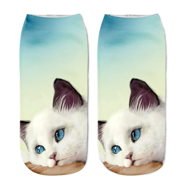 3D Printing Children Socks Funny Design Cute Cat Socks Unisex Gift Low Ankle Funny Socks 6-12 Years