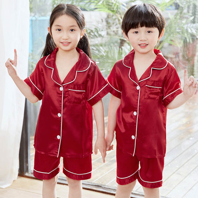 Summer Girl's Satin Pajamas Silk Pajama Shorts Pajama Sets Kids New Design Homefit Fabric Girl Sleepwear Clothing Sets for Teenagers