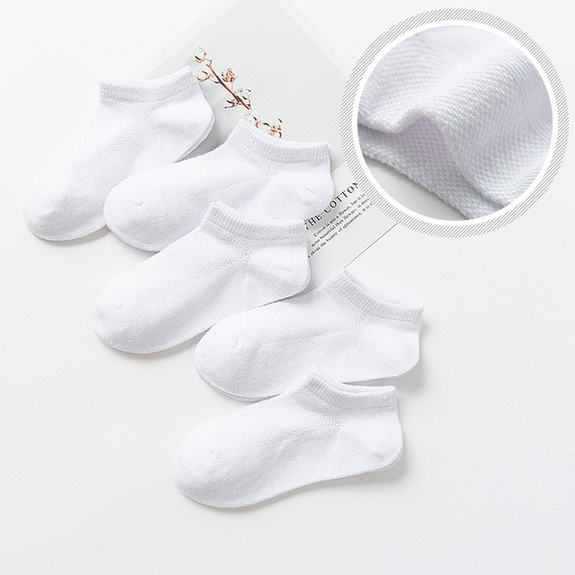 5 Pairs Children Ankle Socks Boys Girls Black White Gray Socks Cotton Baby Soft Loose Comfortable Sock Kids School Sport Clothes