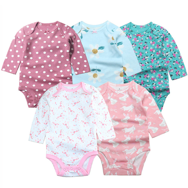 3/4/5pcs Baby Spring Autumn Outerwear Long Sleeve 100% Cotton Boys Girls Clothes Newborn 0-24 Months Clothes