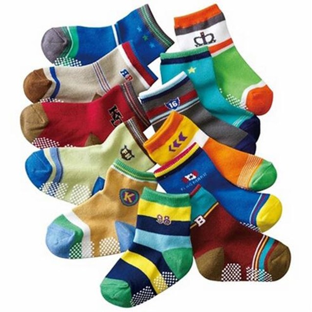 12 pairs/set kids socks baby girl anti-slip boy elastic knit cotton 1-5 years