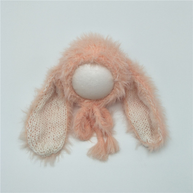 Very Lovely Newborn Long Furry Rabbit Bonnet Fluffy Baby Girl Boy Hat Baby Photography Props Infant Photo Bonnet Newborn Props