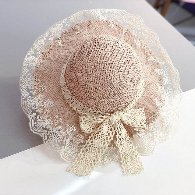 Bear Learner Kids Girls Hats 2022 New Fashion Summer Lace Flowers Caps Breathable Elegant Straw Hat Sunhat Lovely Baby Bonnet